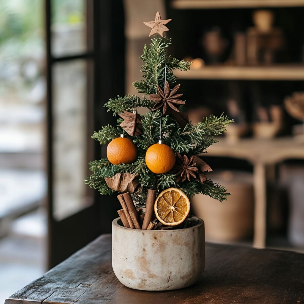 03. Potted Living Christmas Tree with Natural Oranges Slices