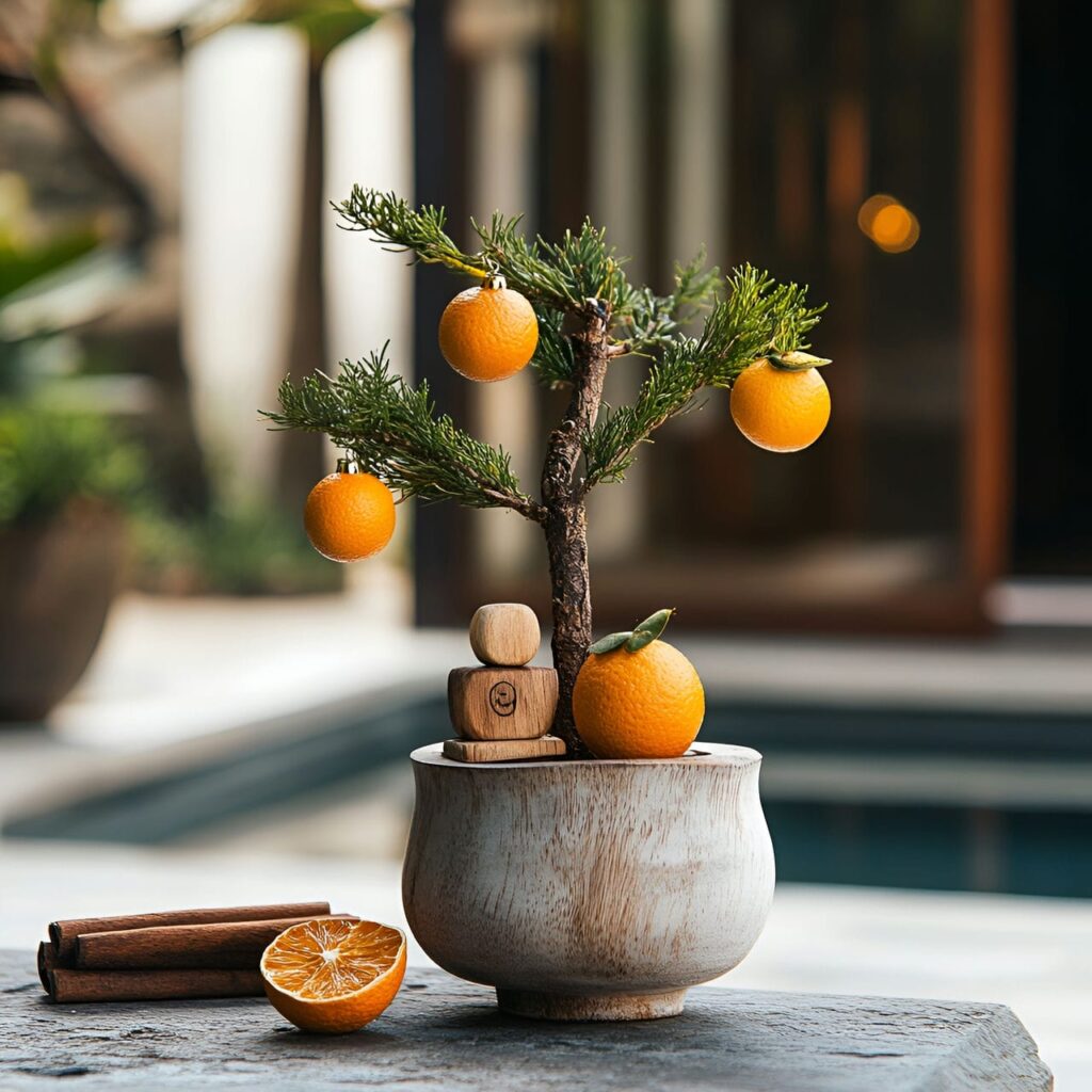 03. Potted Living Christmas Tree with Natural Oranges Slices