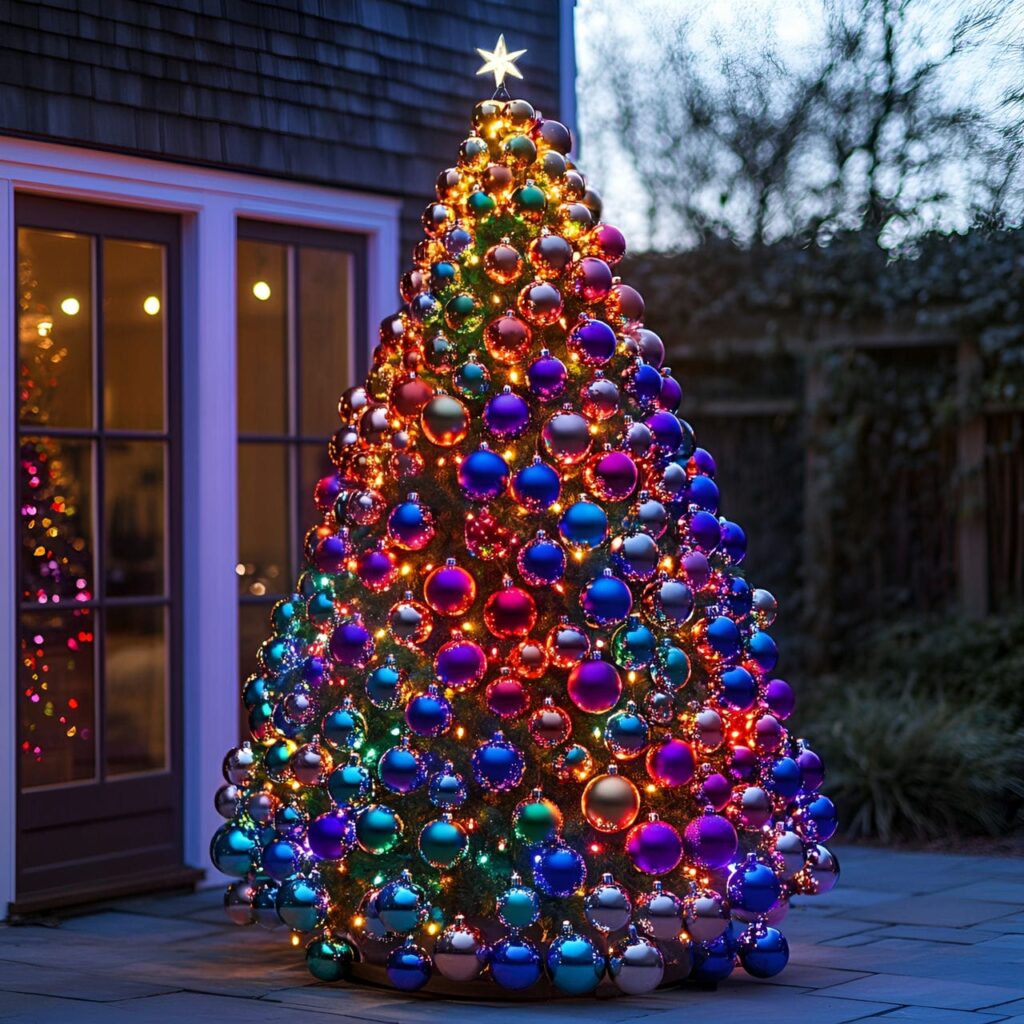 15. Rainbow Glitter Christmas Tree with Sparkling Ornaments