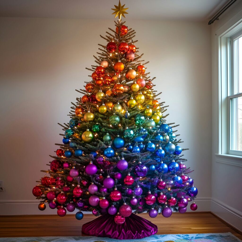 03. Rainbow-themed Christmas Tree with Bold Color Blocks