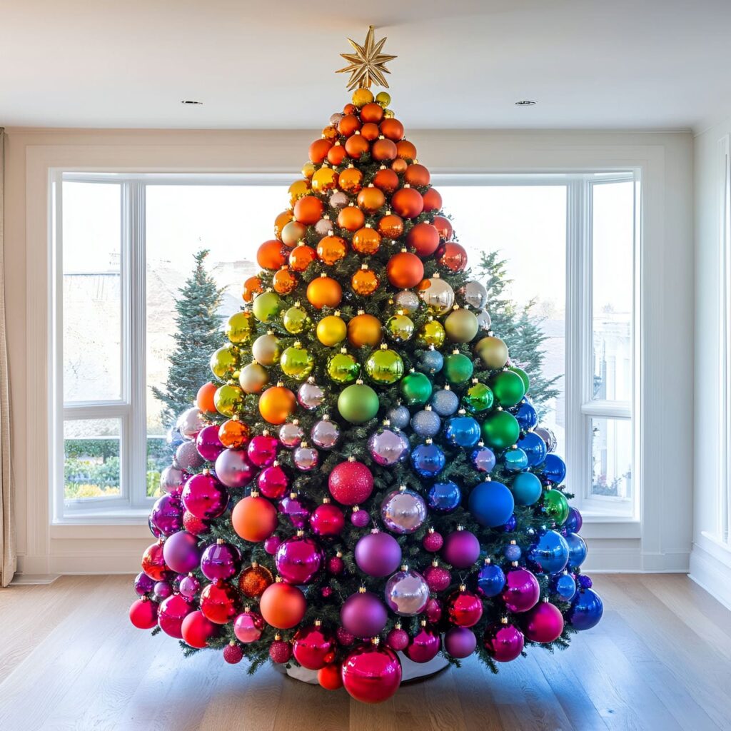 03. Rainbow-themed Christmas Tree with Bold Color Blocks