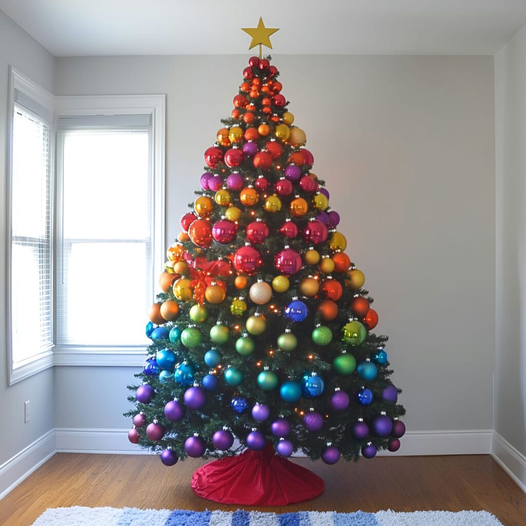 03. Rainbow-themed Christmas Tree with Bold Color Blocks