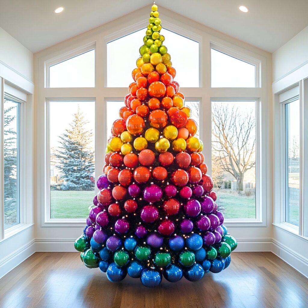 03. Rainbow-themed Christmas Tree with Bold Color Blocks