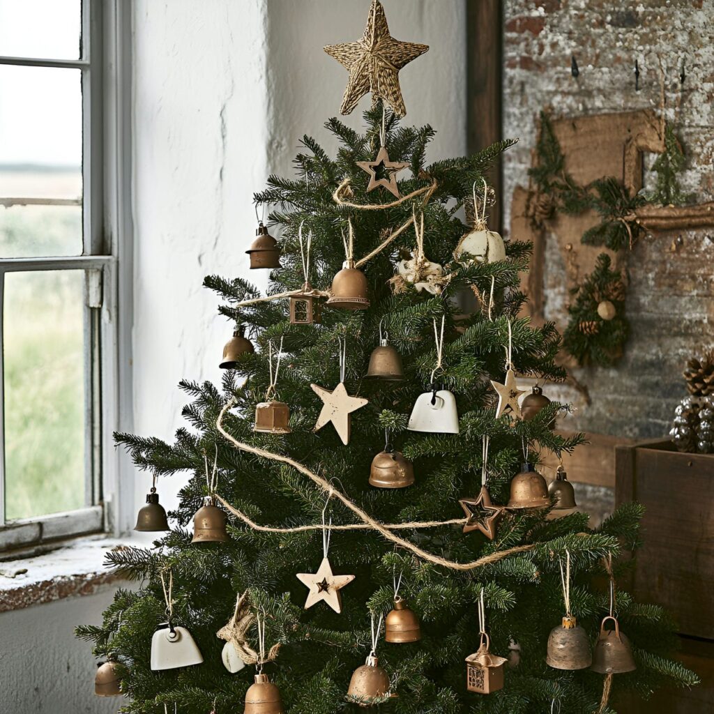 20. Recycled Metal Ornament Christmas Tree with Rustic Twine