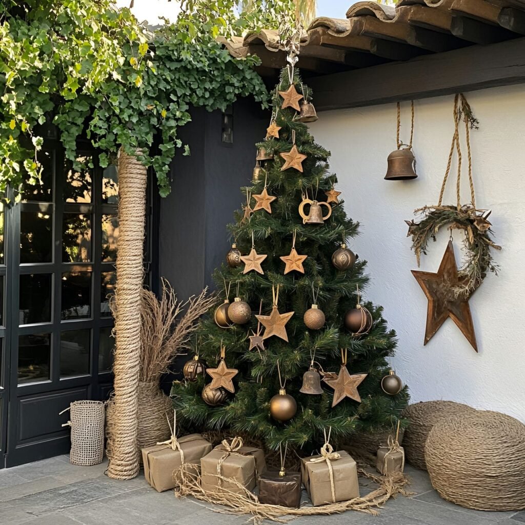 20. Recycled Metal Ornament Christmas Tree with Rustic Twine