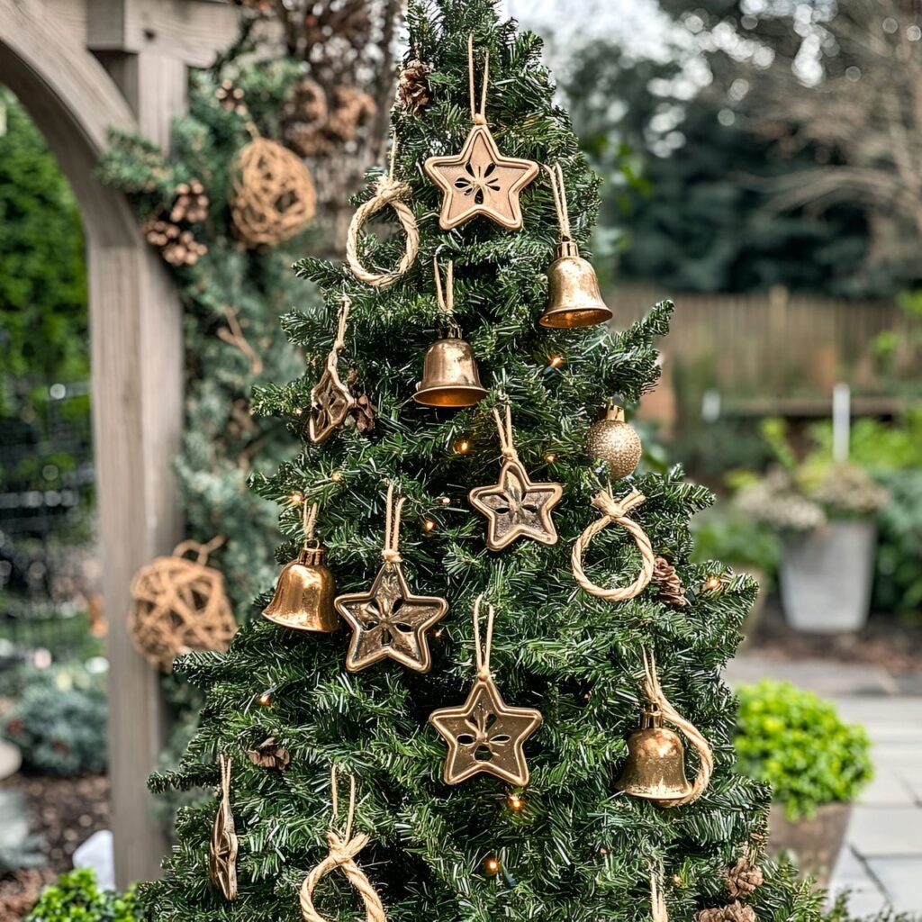 20. Recycled Metal Ornament Christmas Tree with Rustic Twine