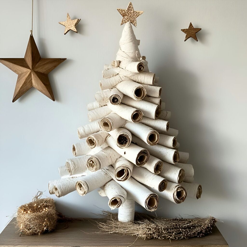 20. Recycled Paper Christmas Tree with Jute Garlands