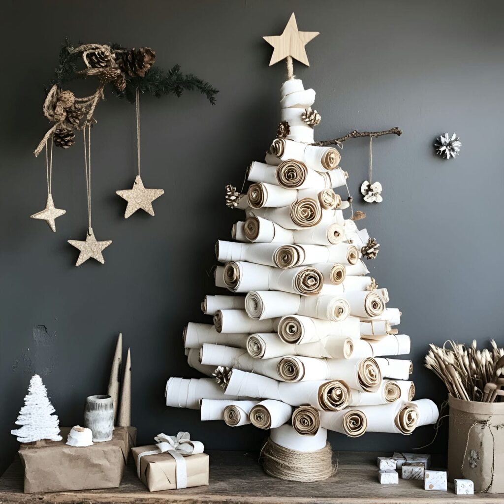 20. Recycled Paper Christmas Tree with Jute Garlands