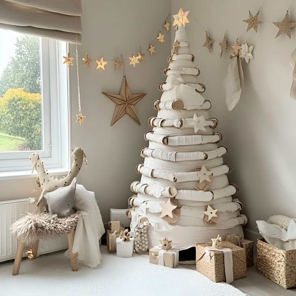 20. Recycled Paper Christmas Tree with Jute Garlands