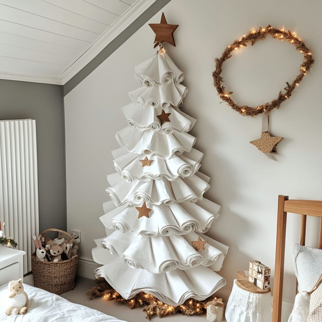 20. Recycled Paper Christmas Tree with Jute Garlands