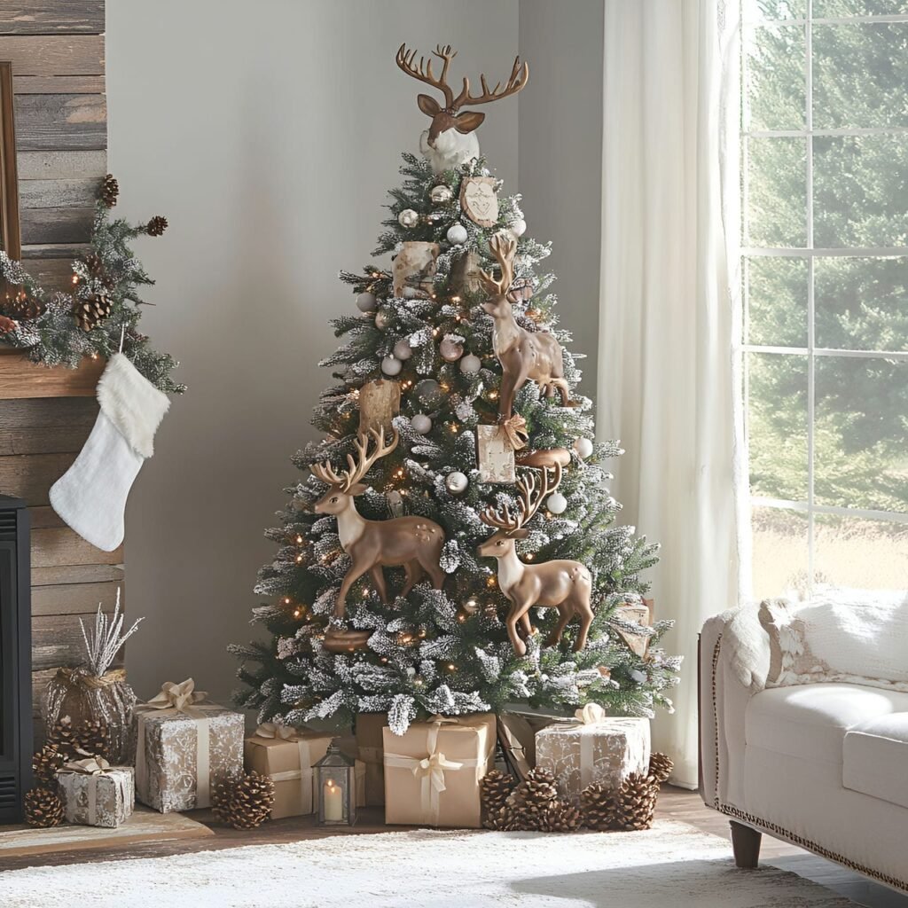 19. Reindeer & Pinecone Tree with Berry Garlands and Reindeer Décor