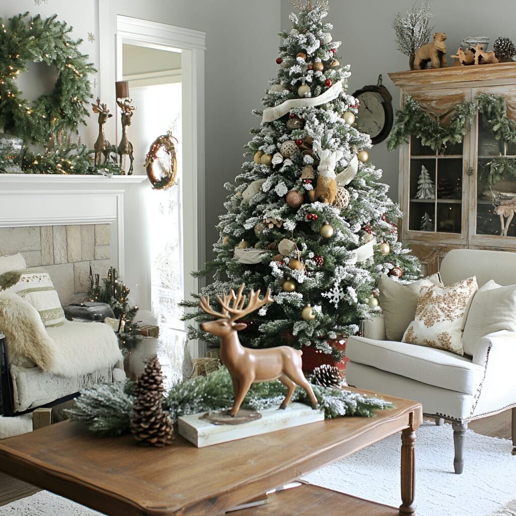 19. Reindeer & Pinecone Tree with Berry Garlands and Reindeer Décor