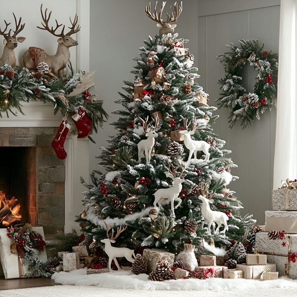 19. Reindeer & Pinecone Tree with Berry Garlands and Reindeer Décor