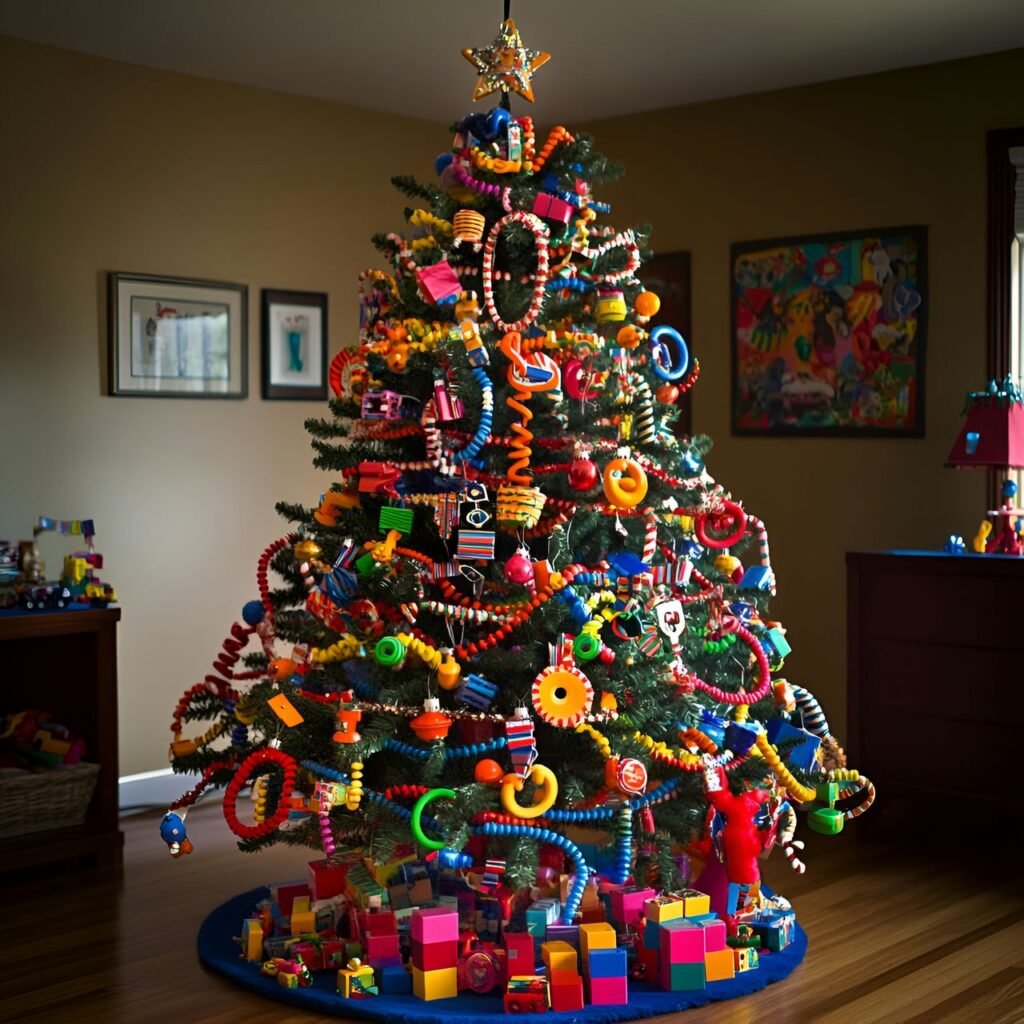 12. Vintage Toy Christmas Tree: Nostalgic and Whimsical Holiday Décor