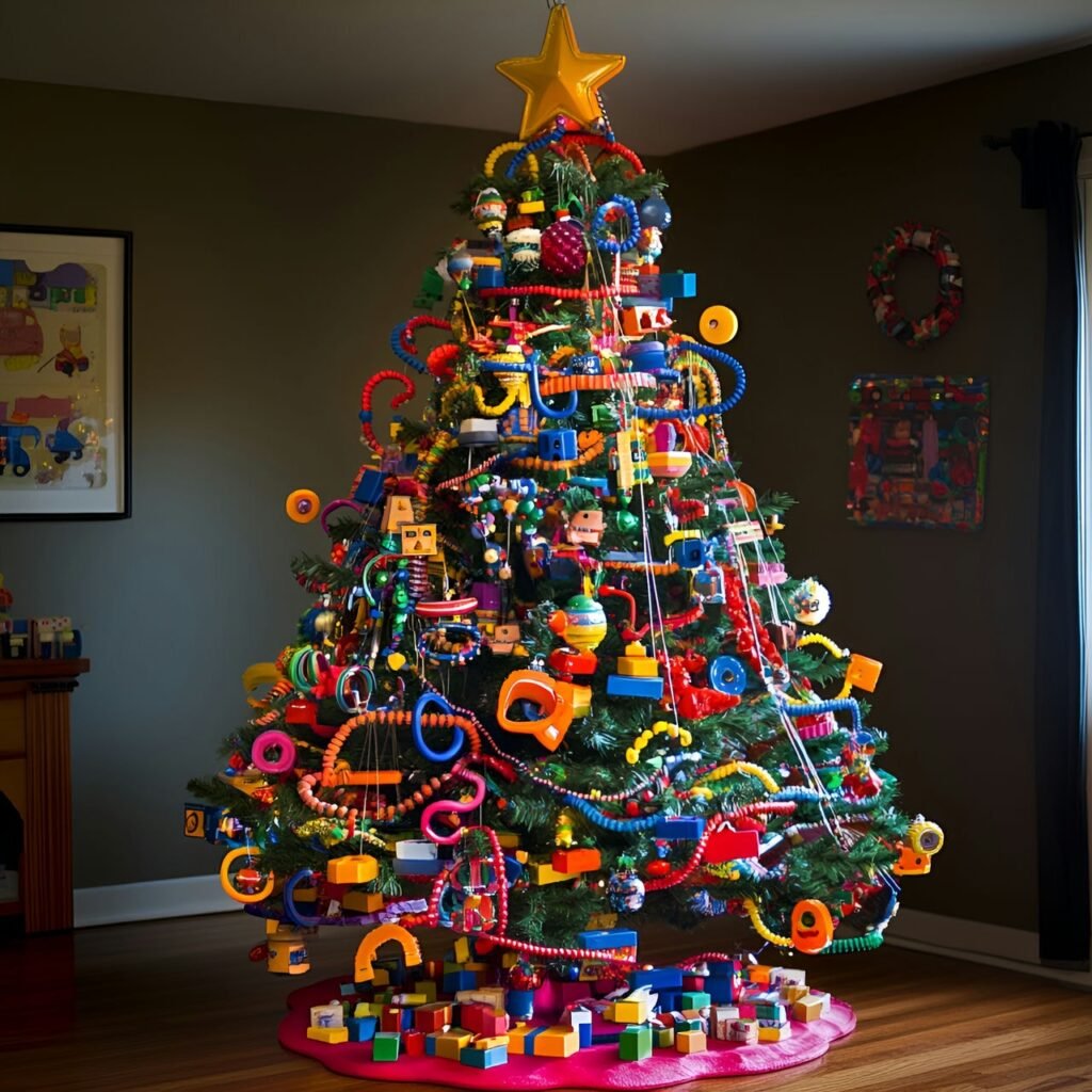 12. Vintage Toy Christmas Tree: Nostalgic and Whimsical Holiday Décor