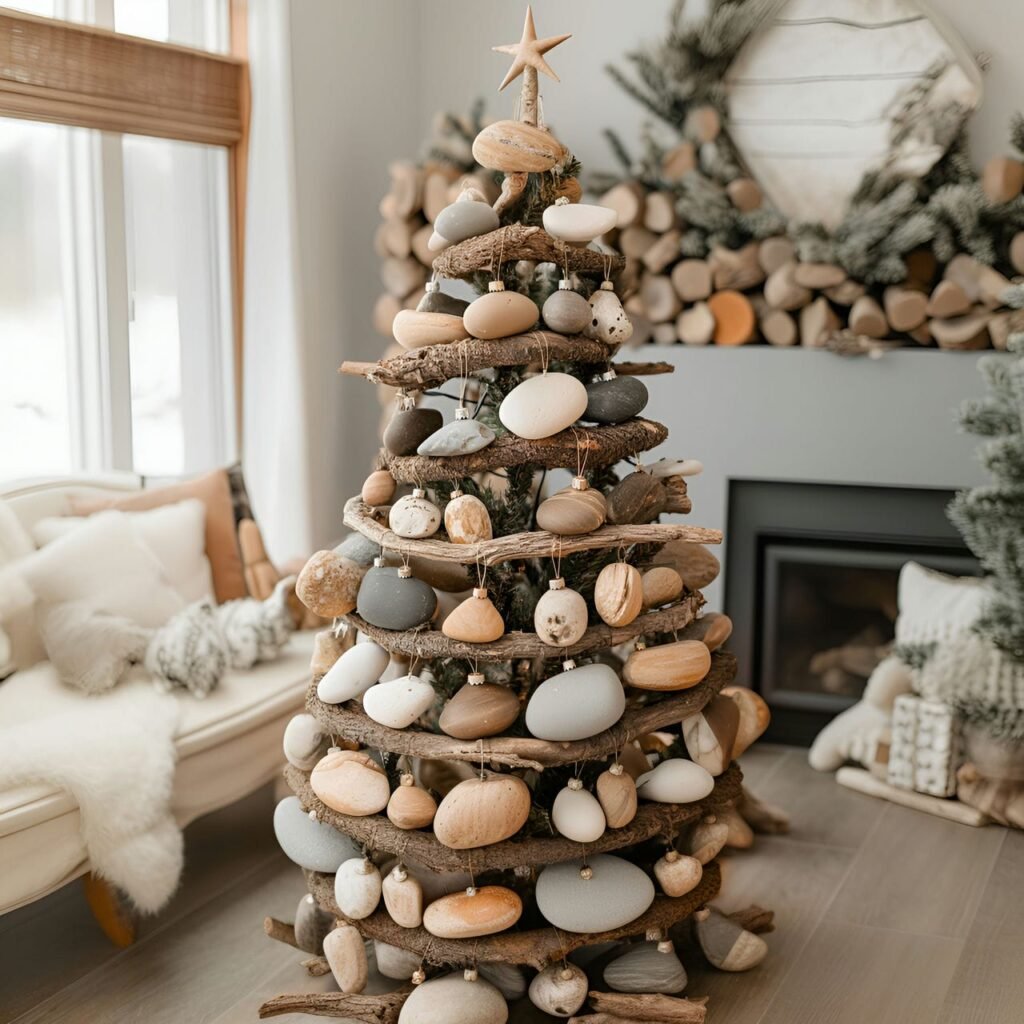 09. River Stones & Branches Tree with Earthy Stone and Twig Garlands