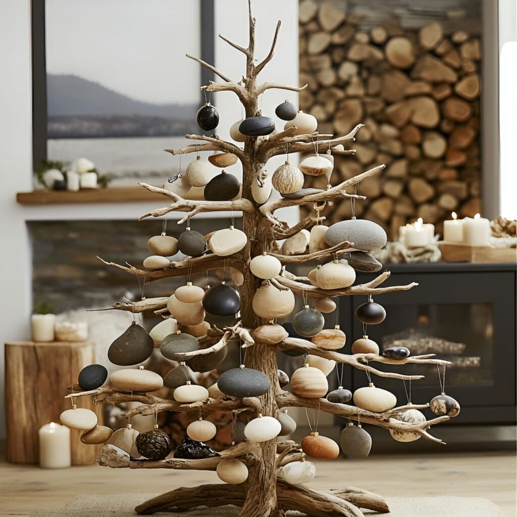 09. River Stones & Branches Tree with Earthy Stone and Twig Garlands