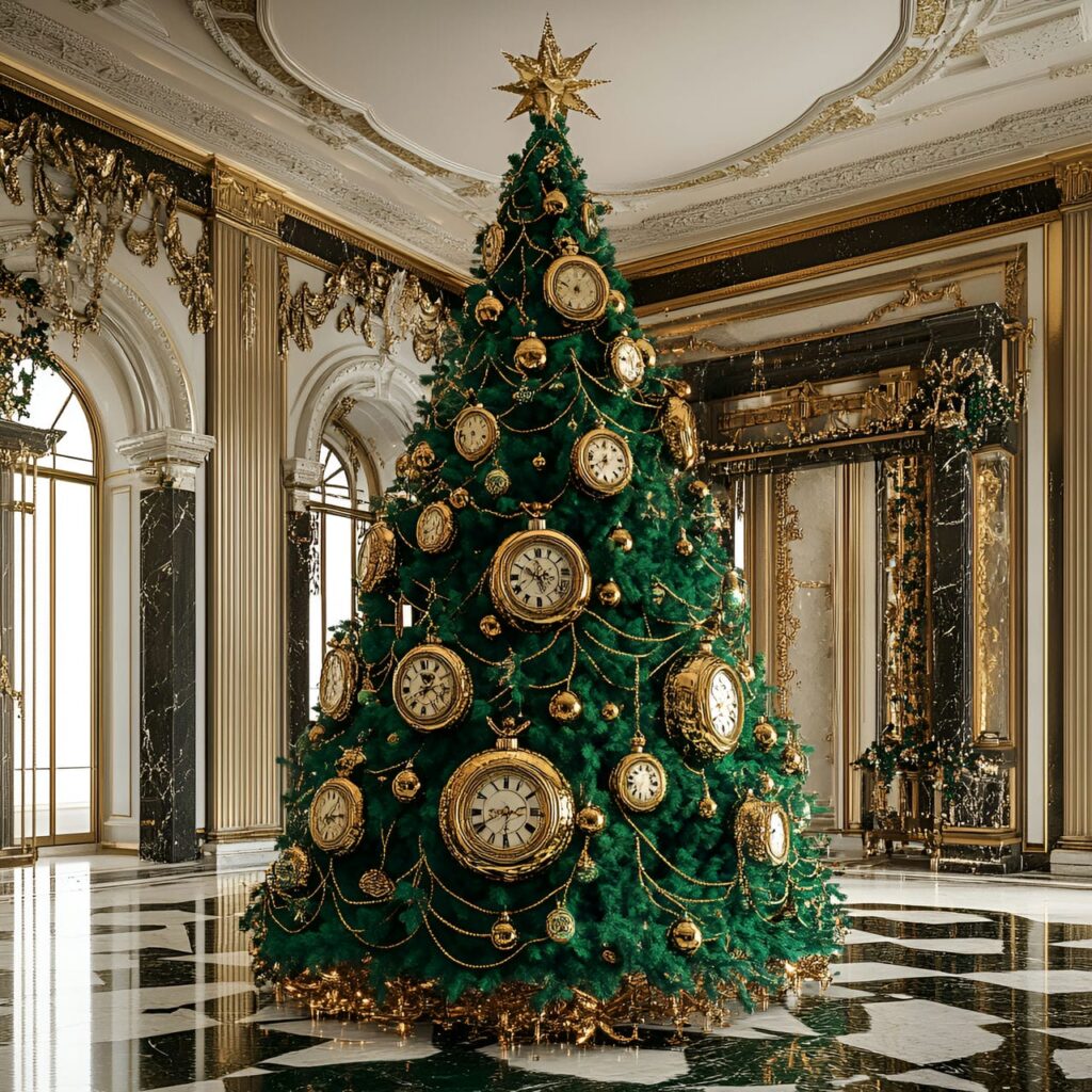 16. Rolex Regal Elegance Tree with Clock-Inspired Décor