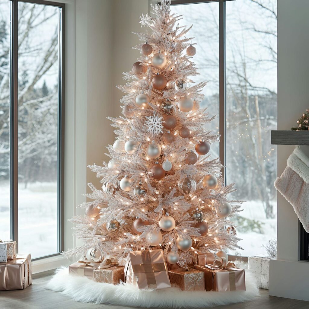 09. Rose Gold & White Simplicity Tree with Crystal Garlands