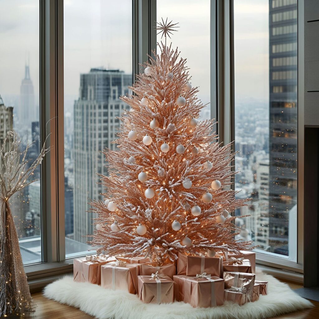 09. Rose Gold & White Simplicity Tree with Crystal Garlands