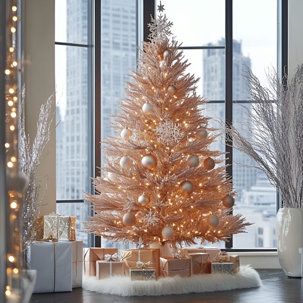 09. Rose Gold & White Simplicity Tree with Crystal Garlands