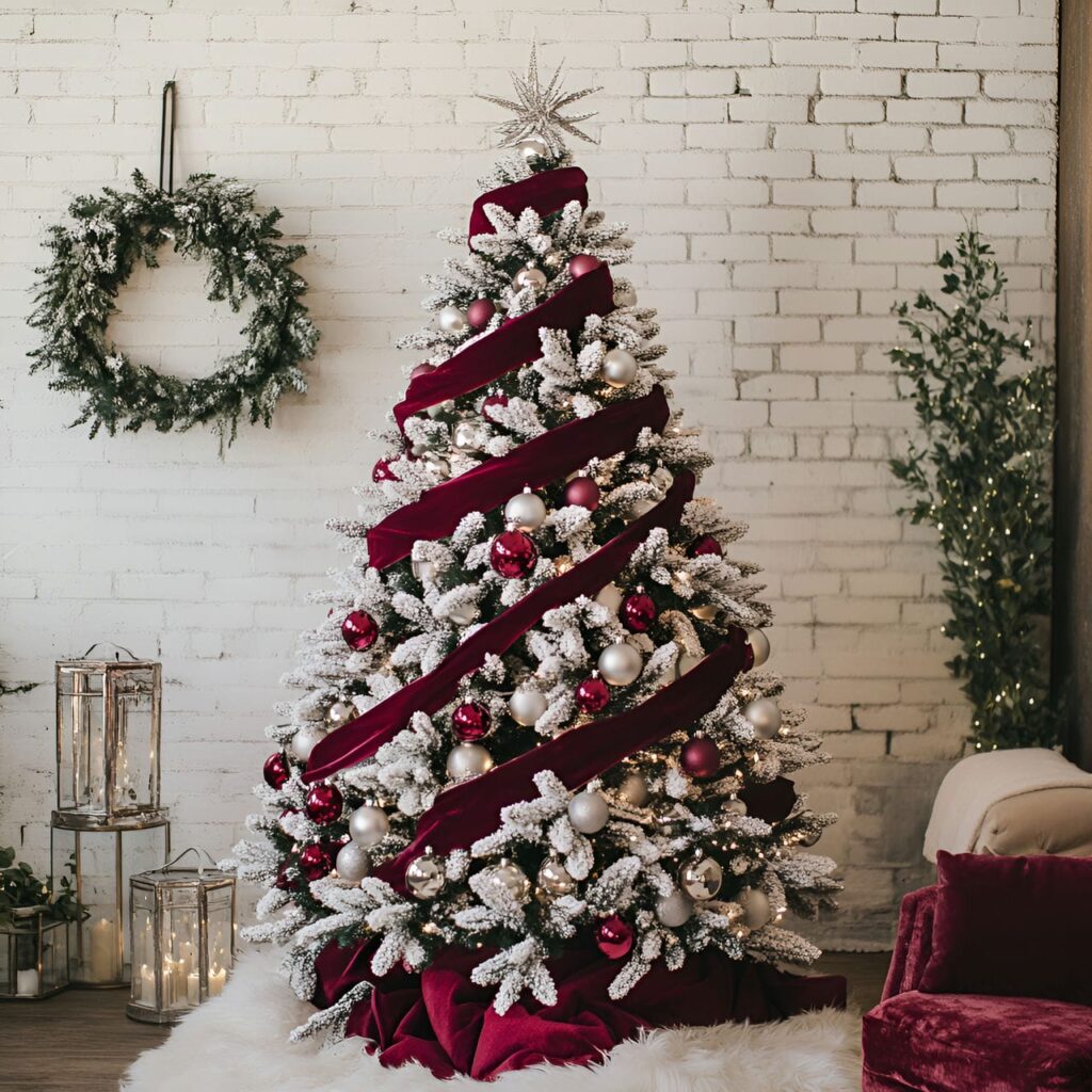 19. Ruby Velvet & Chrome Elegance Tree with Cozy Candlelight