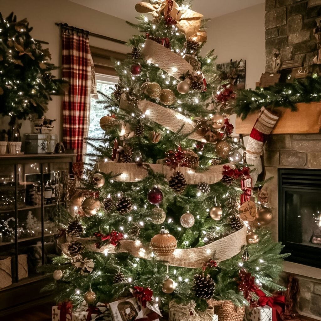 17. Rustic Farmhouse Christmas Tree: Cozy and Charming Country-Inspired Décor