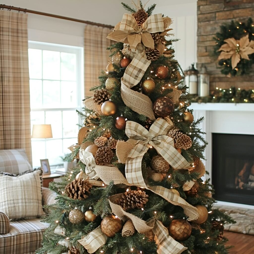 17. Rustic Farmhouse Christmas Tree: Cozy and Charming Country-Inspired Décor