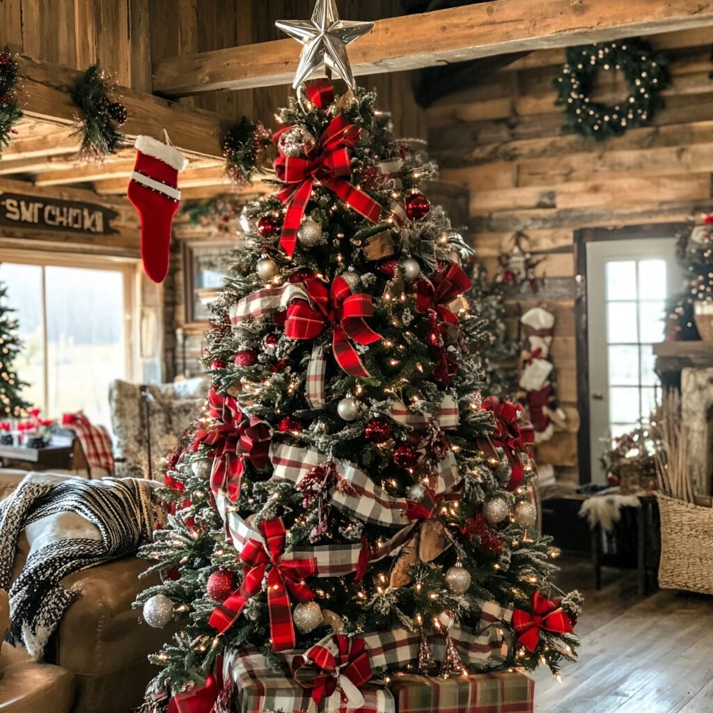 17. Rustic Farmhouse Christmas Tree: Cozy and Charming Country-Inspired Décor