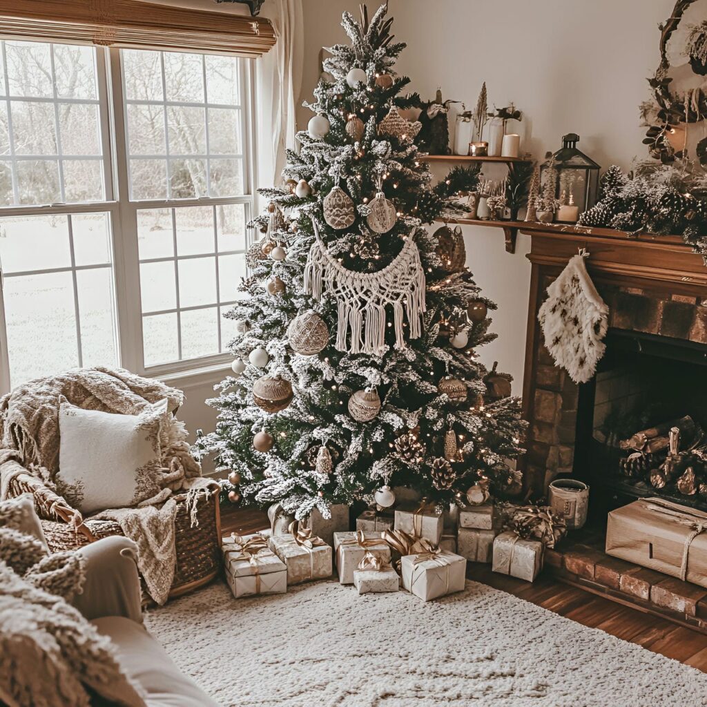 14. Rustic Boho Macramé Tree with Macramé and Bead Garlands