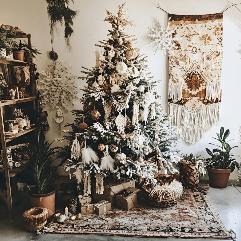 14. Rustic Boho Macramé Tree with Macramé and Bead Garlands