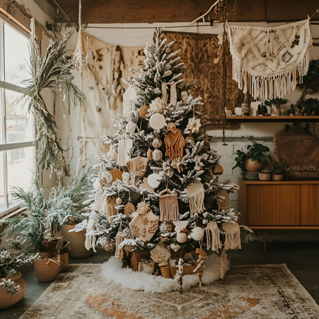 14. Rustic Boho Macramé Tree with Macramé and Bead Garlands