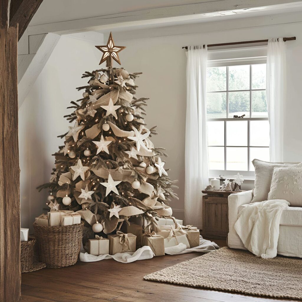 06. Scandinavian Simplicity Tree with White Stars and Snowflakes