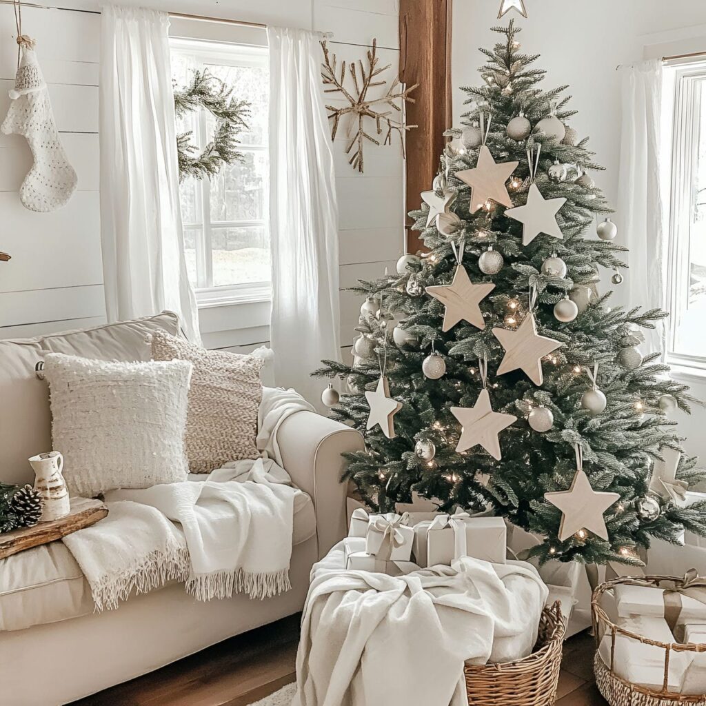 06. Scandinavian Simplicity Tree with White Stars and Snowflakes