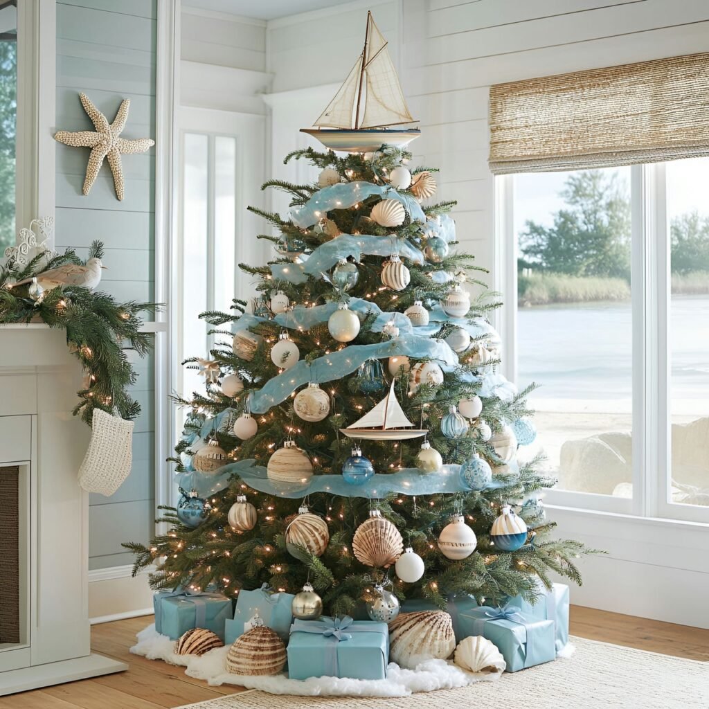 24. Nautical Christmas Tree: Coastal-Inspired Holiday Décor