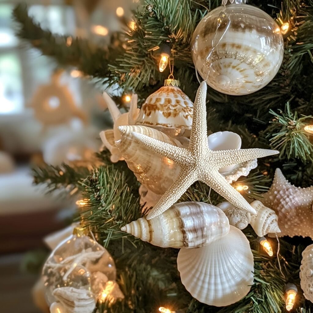 21. Shell Ornament Christmas Tree with Coastal Shell Accents