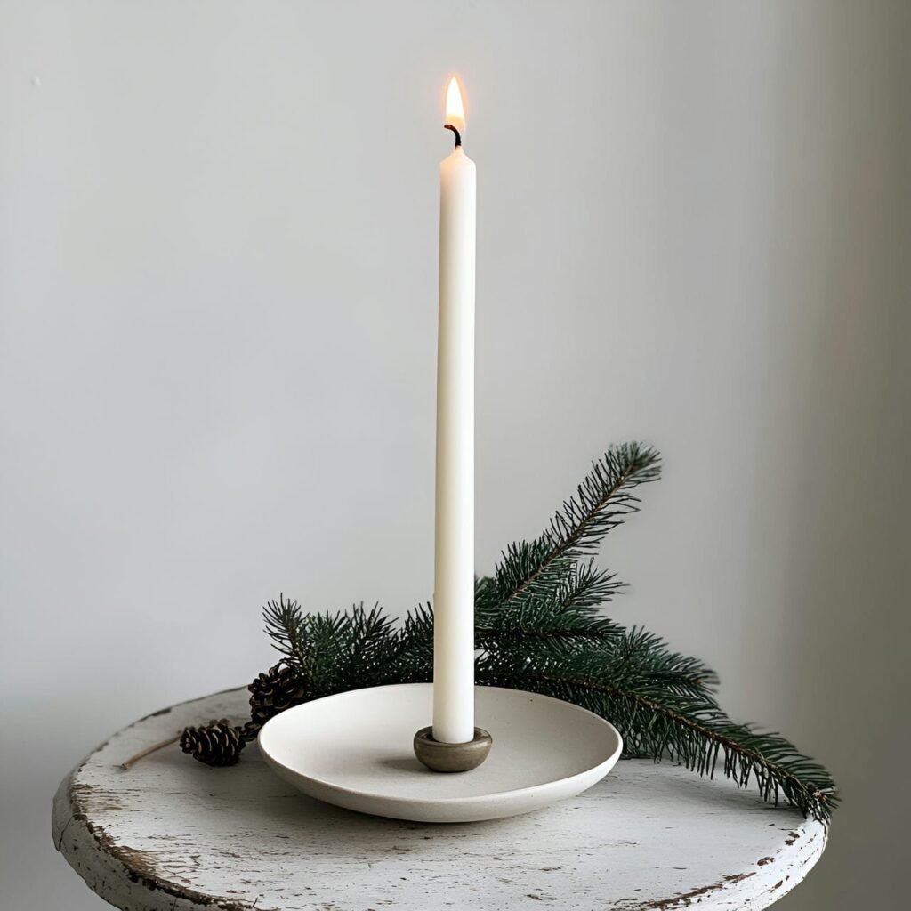 26. Single Candle Tree with Pine Sprig Detail