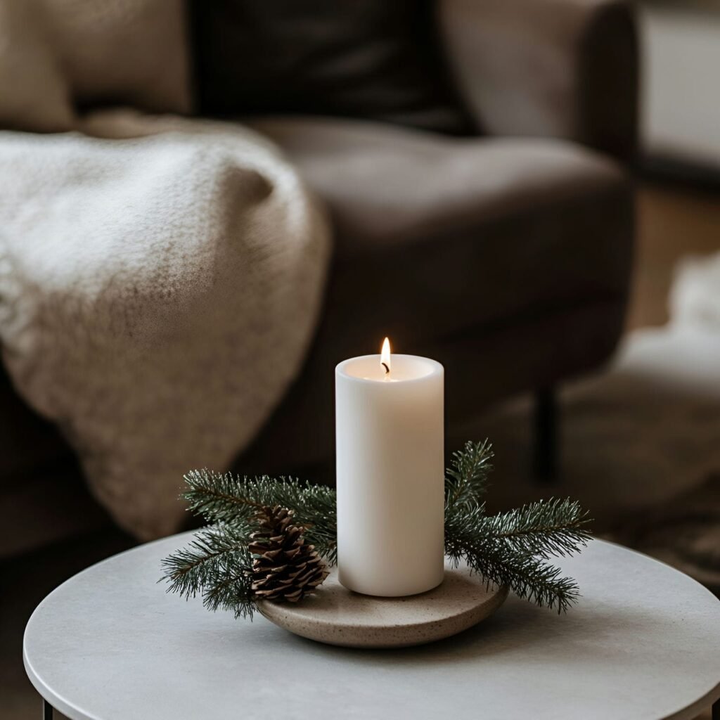 26. Single Candle Tree with Pine Sprig Detail