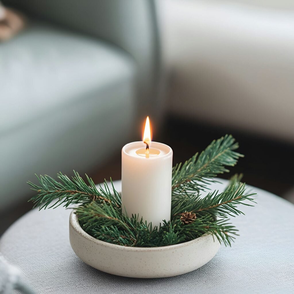 26. Single Candle Tree with Pine Sprig Detail