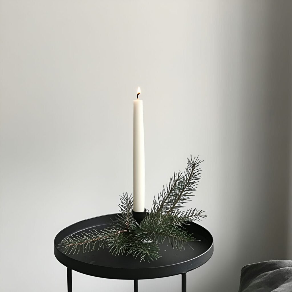 26. Single Candle Tree with Pine Sprig Detail