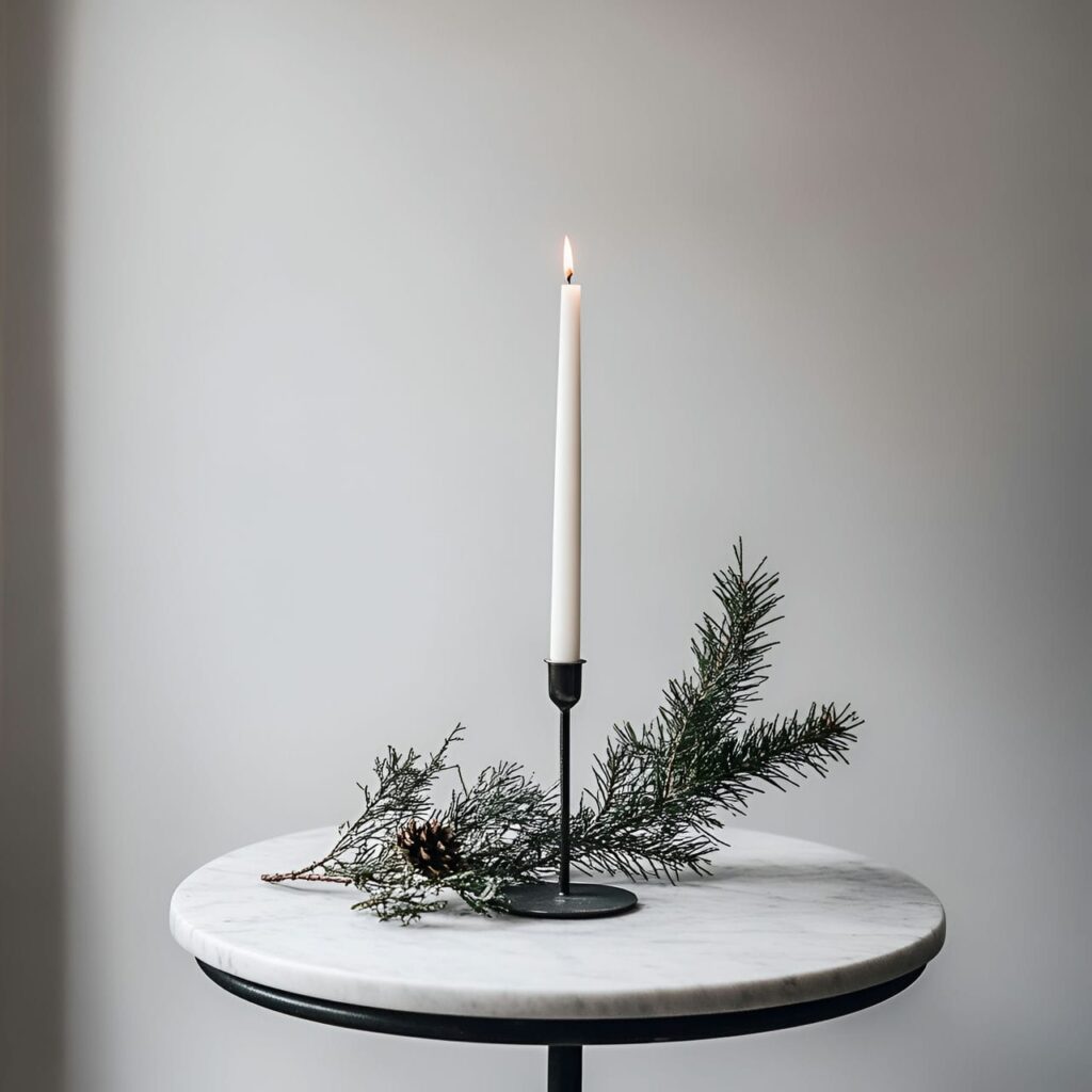 26. Single Candle Tree with Pine Sprig Detail