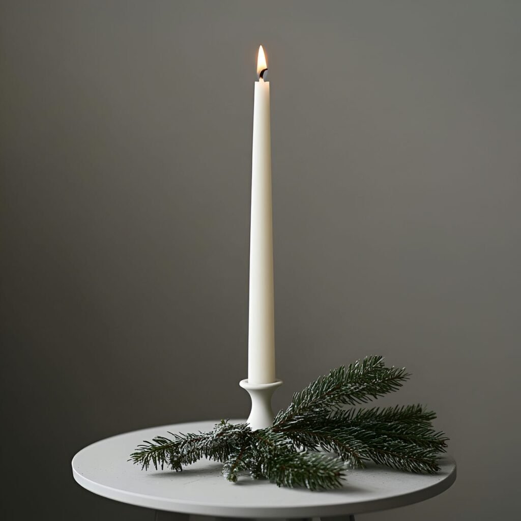 26. Single Candle Tree with Pine Sprig Detail