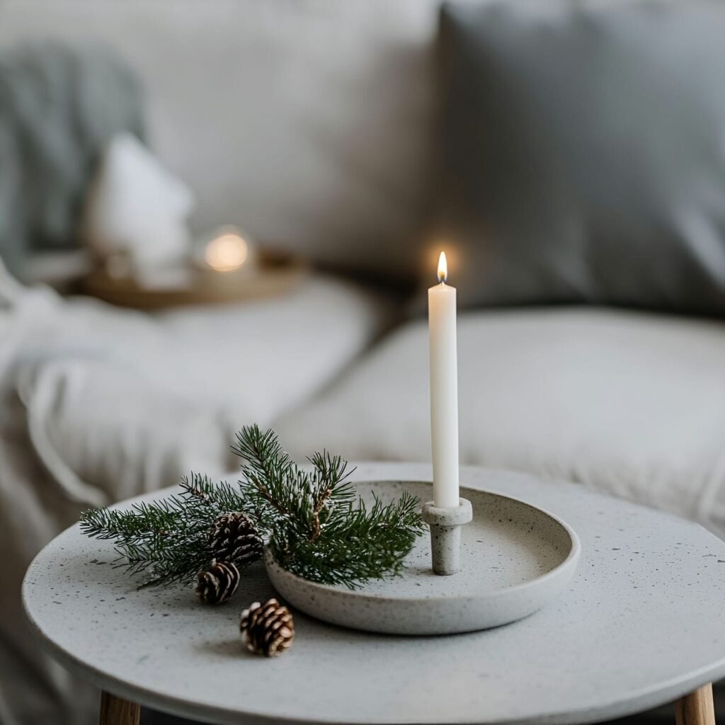 26. Single Candle Tree with Pine Sprig Detail