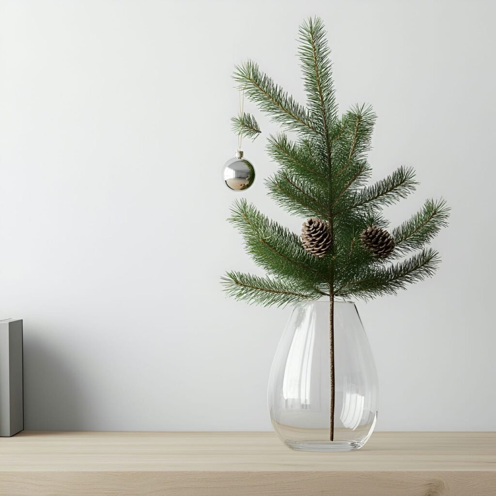 11. Single Pine Bough Tree with Glass Vase Accent