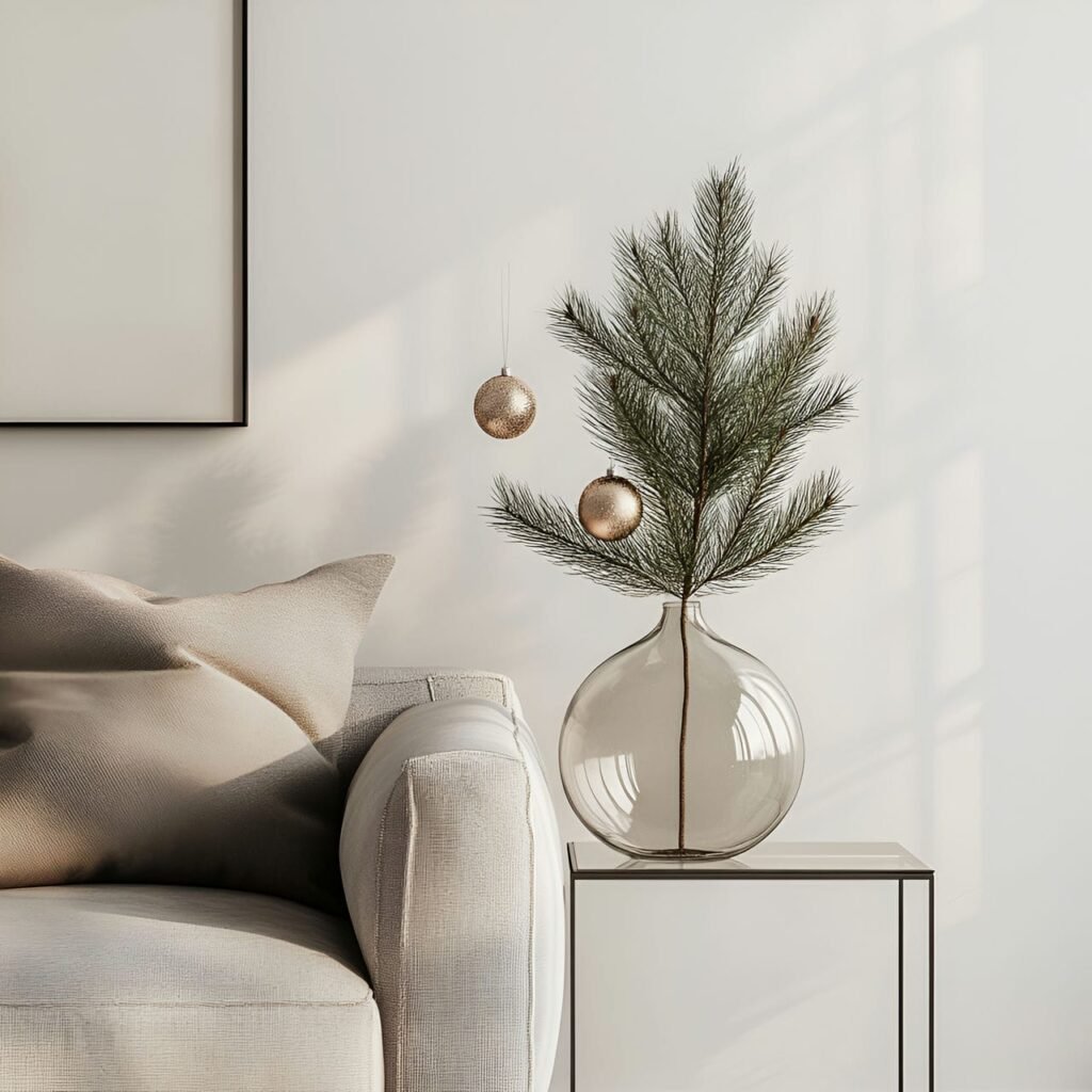 11. Single Pine Bough Tree with Glass Vase Accent