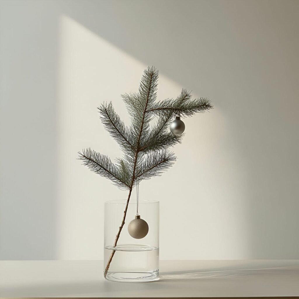 11. Single Pine Bough Tree with Glass Vase Accent