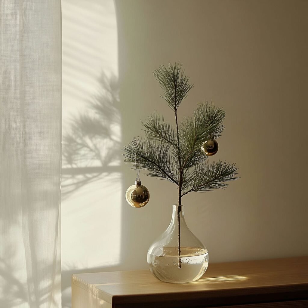 11. Single Pine Bough Tree with Glass Vase Accent