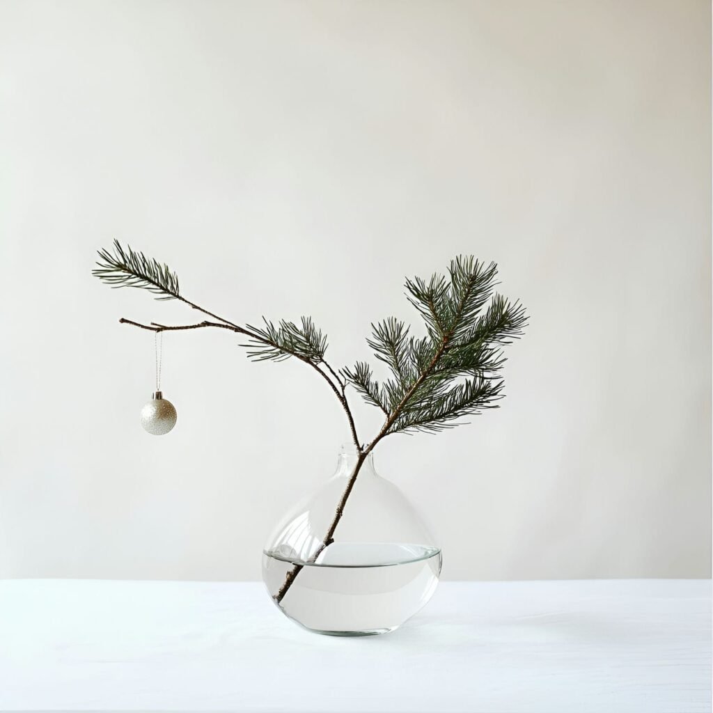 11. Single Pine Bough Tree with Glass Vase Accent