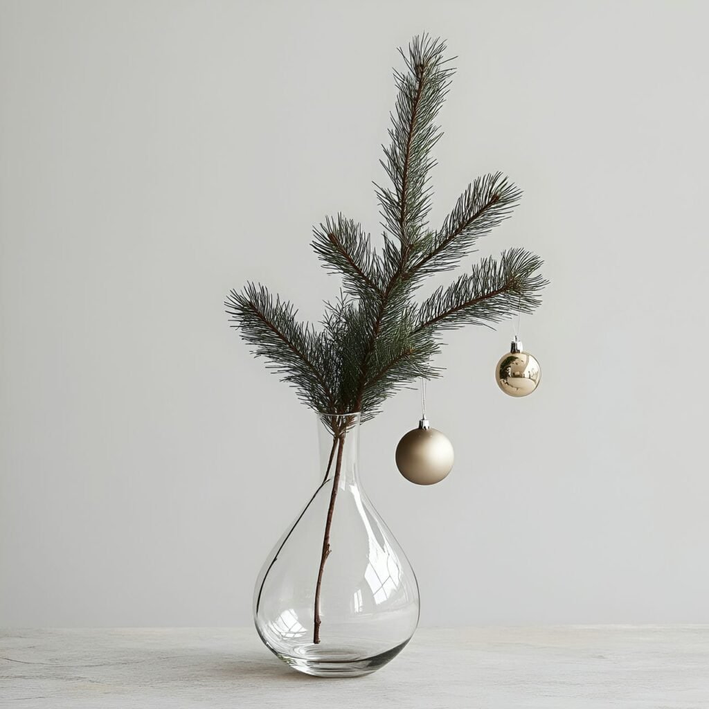 11. Single Pine Bough Tree with Glass Vase Accent