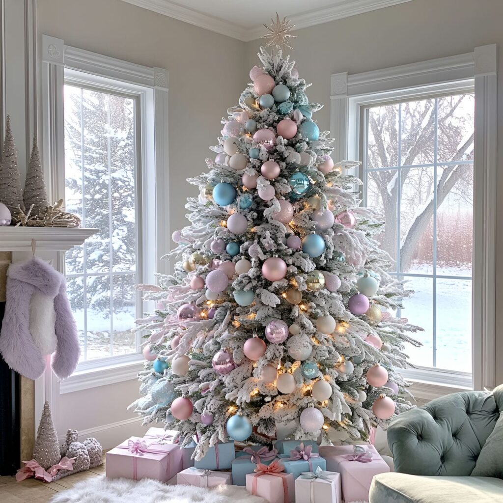 10. Soft Pastel Multi-Colored Tree with Subtle Ornaments